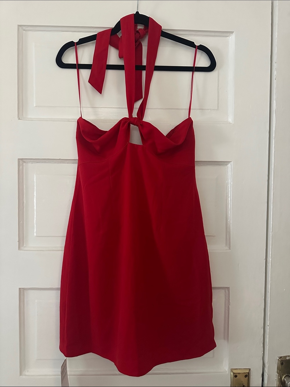 Red Halter Mini Dress with Tie Neck